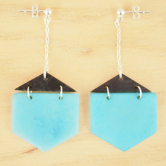 Boucles d'oreilles hexagone boucles d'oreille turquoise ivoire végétal boucles d'oreilles minimalistes boucles d'oreilles géométriques Ethchic