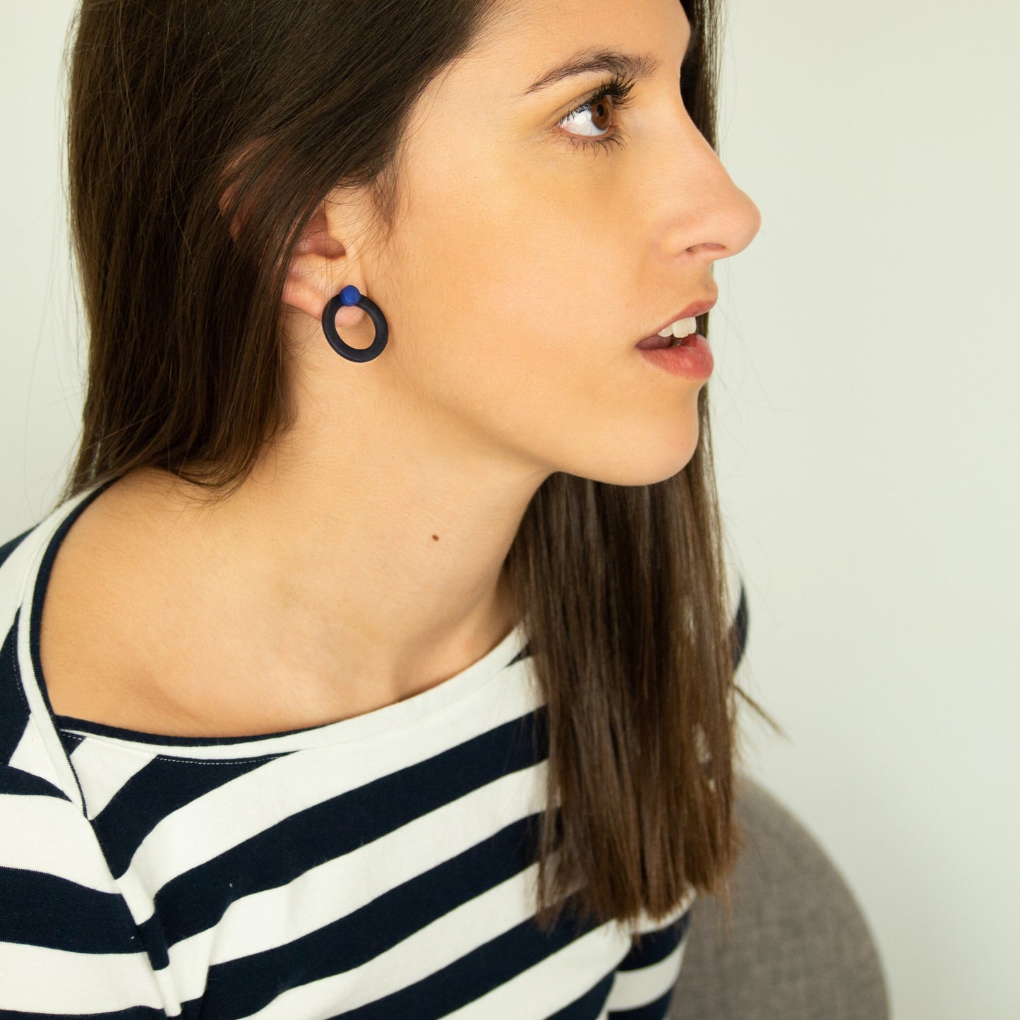 Boucles d'oreilles ivoire végétal devant derrière  Boucles d'oreilles sous lobes Ear jacket dessous d'oreille Puces d'oreilles cercle bleues 3 en 1