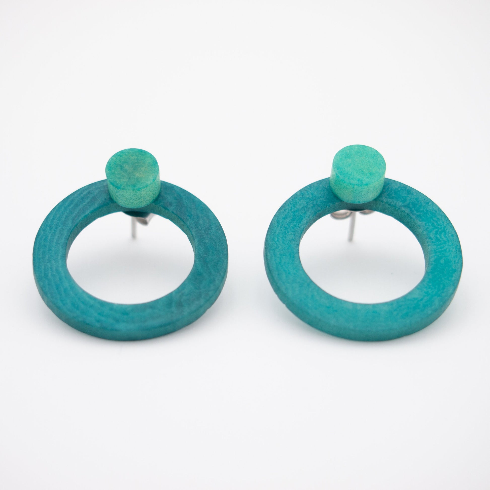 Boucles d'oreilles ivoire végétal devant derrière  Boucles d'oreilles sous lobes Ear jacket dessous d'oreille Puces d'oreilles cercleT urquoise