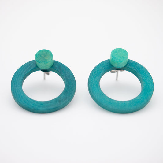 Boucles d'oreilles ivoire végétal devant derrière  Boucles d'oreilles sous lobes Ear jacket dessous d'oreille Puces d'oreilles cercleT urquoise