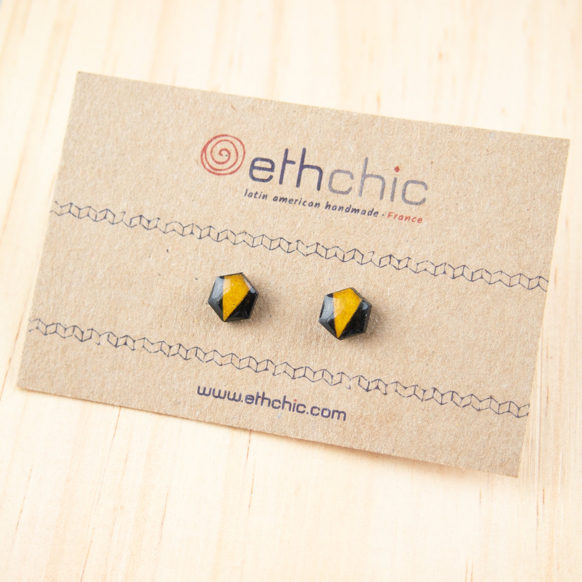 Petits clous d'oreilles hexagone nature pouces d'oreilles géométriques boucles d'oreilles effet émaillé puces d'oreilles noir moutarde