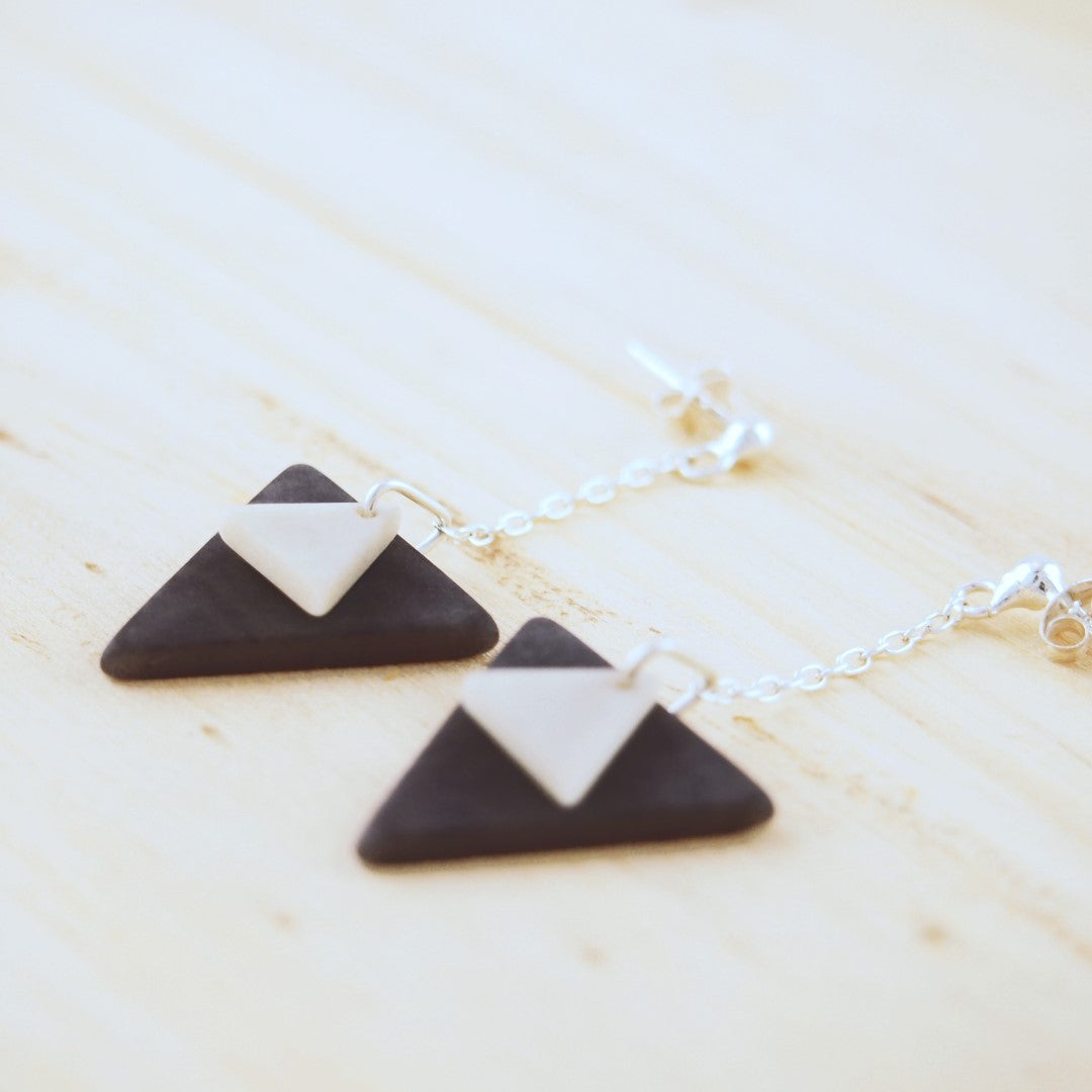 Boucles d'oreilles Triangle Gris Blanc Ivoire Végétal Géométriques | Rubi Tri