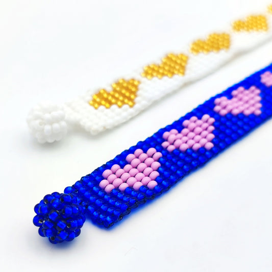 Bracelet coeurs Style boho chic Bracelet perles Bracelet fin Bracelet perles rocaille Coeur rose Coeur rose bleu Bracelet réglable