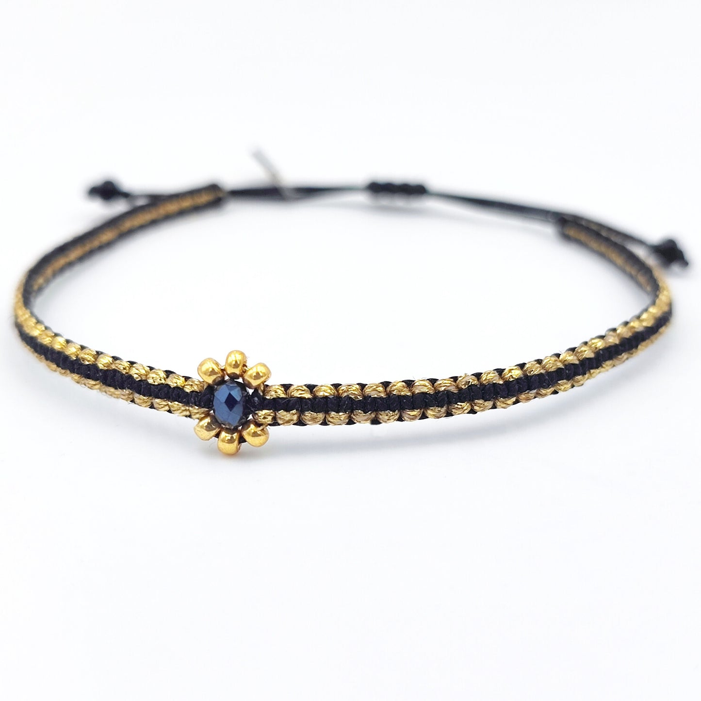 Bracelet fleur noir doré macramé fait main cristal Murano amitié cadeau réglable cadeau bracelet femme bracelet fille bracelet fin ethchic