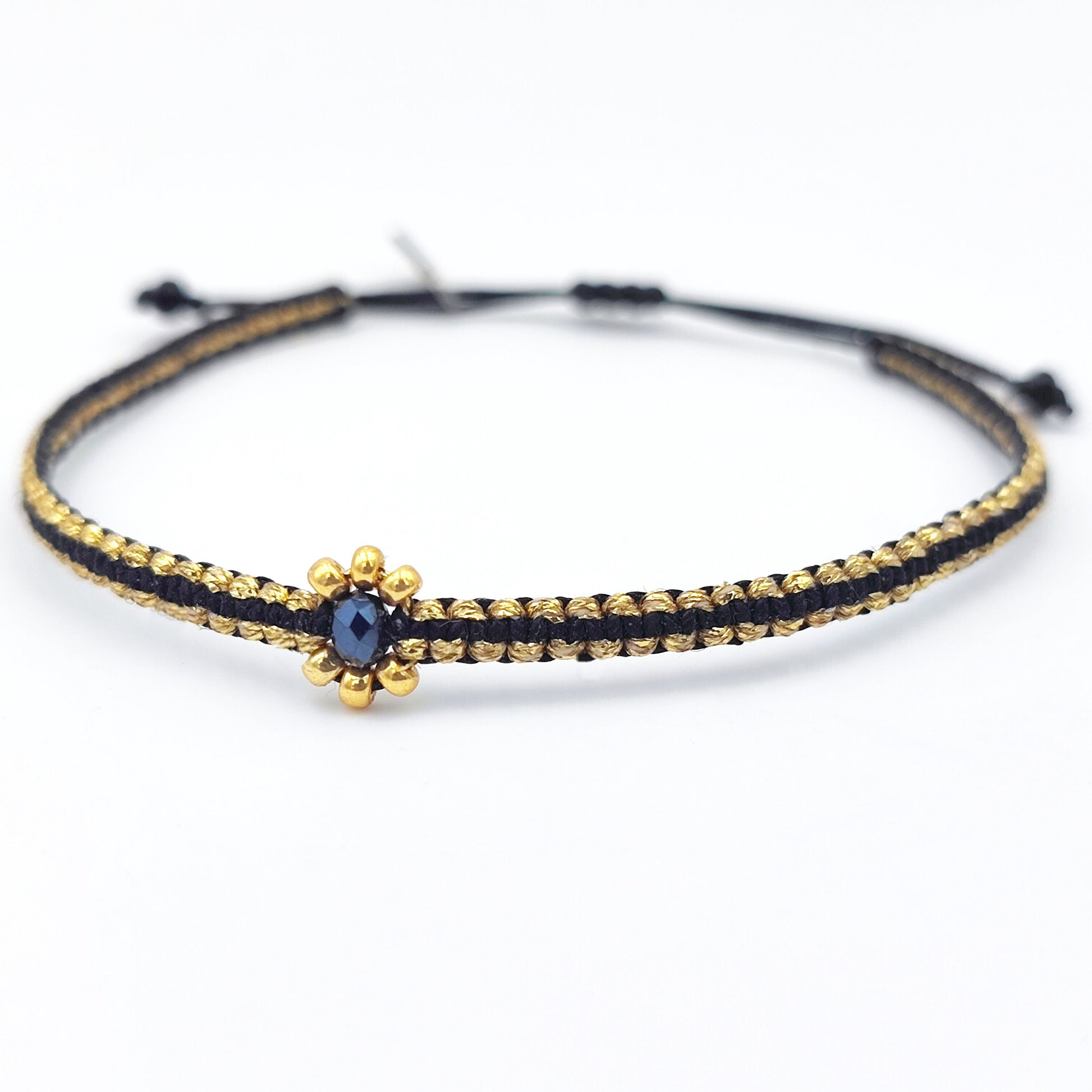 Bracelet fleur noir doré macramé fait main cristal Murano amitié cadeau réglable cadeau bracelet femme bracelet fille bracelet fin ethchic