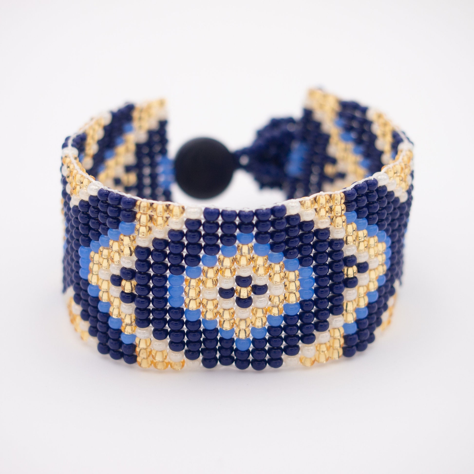 Bracelet perles géométrique Bracelet tissé bleu Bracelet large Bracelet perles rocaille Bracelet bohème Bracelet boho Bijoux ethnique