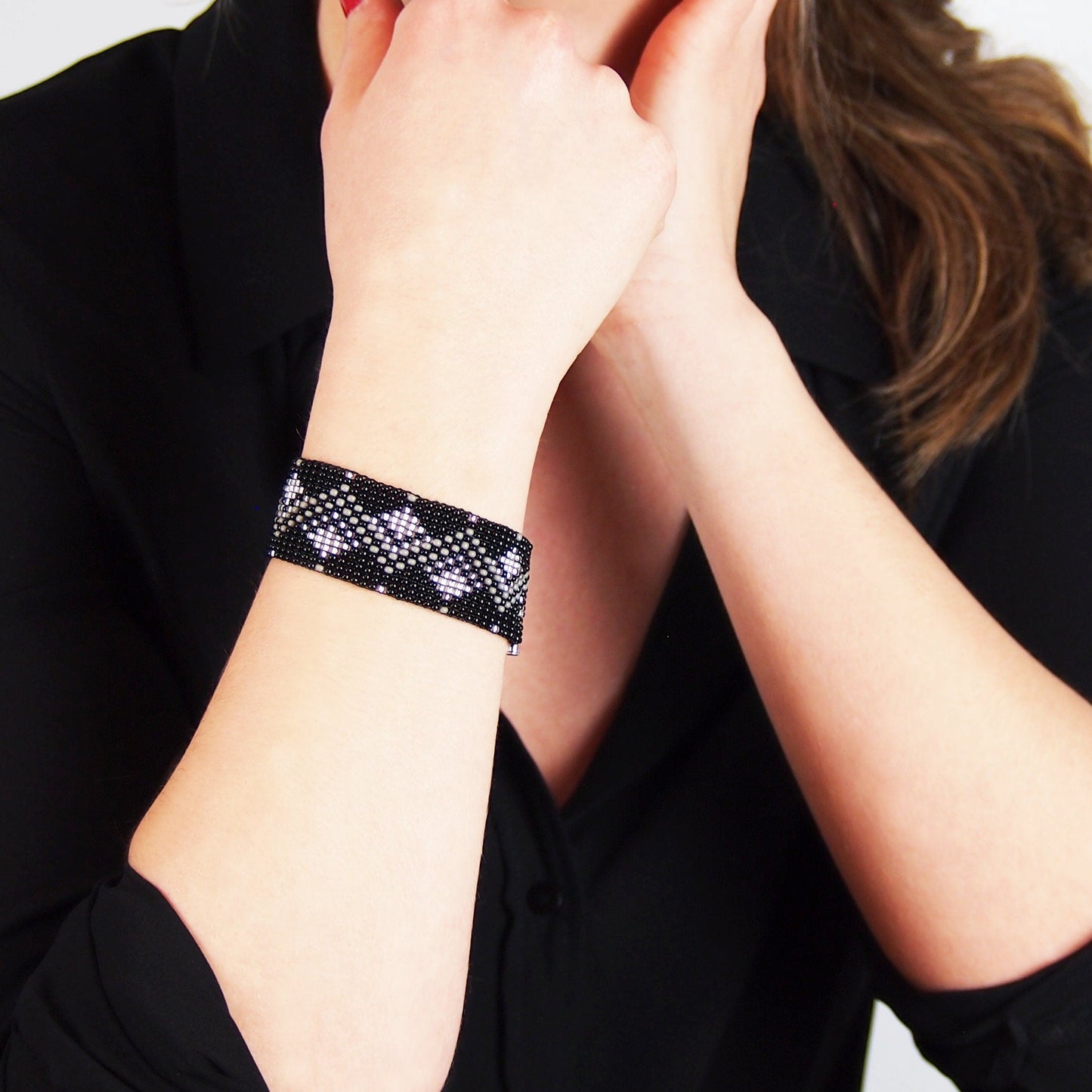 Bracelet perles rocaille bracelet perles noir bracelet peyote bracelet géométrique  bracelet boheme chic cadeau éthique cadeau elle