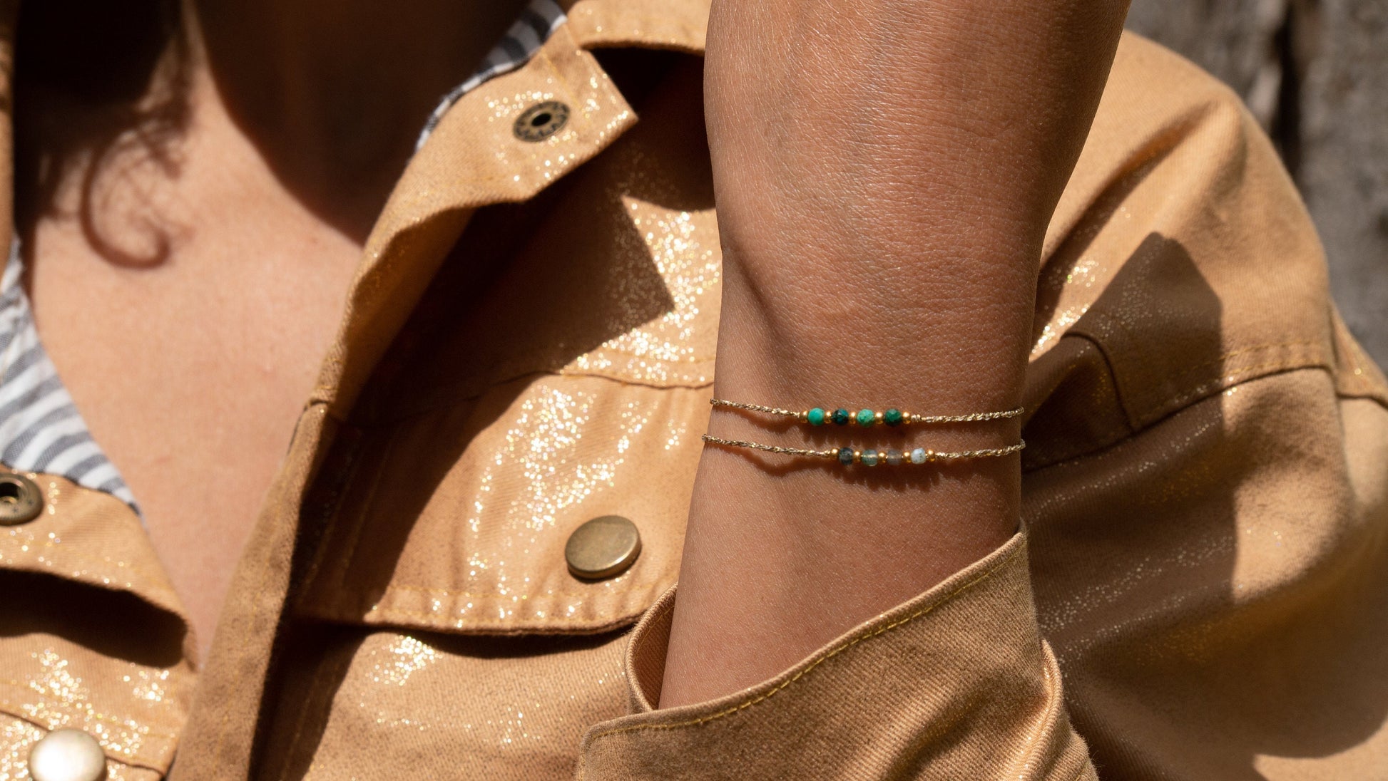 Bracelet pierres semi-précieuses agathe verte Bracelet extra-fin fait main Cadeau Réglable Bracelet femme Bracelet fille Bracelet boho chic Ethchic