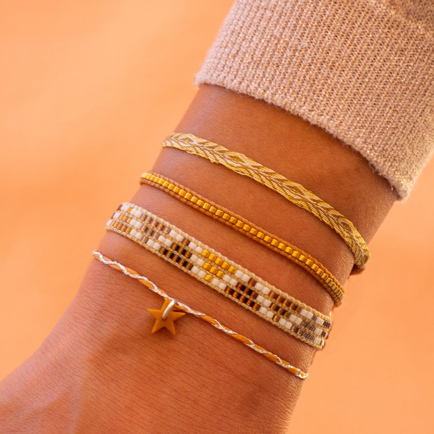 Bracelet étoile fin en ivoire végétal pour femme réglable, miyuki, et 40 fils jaune