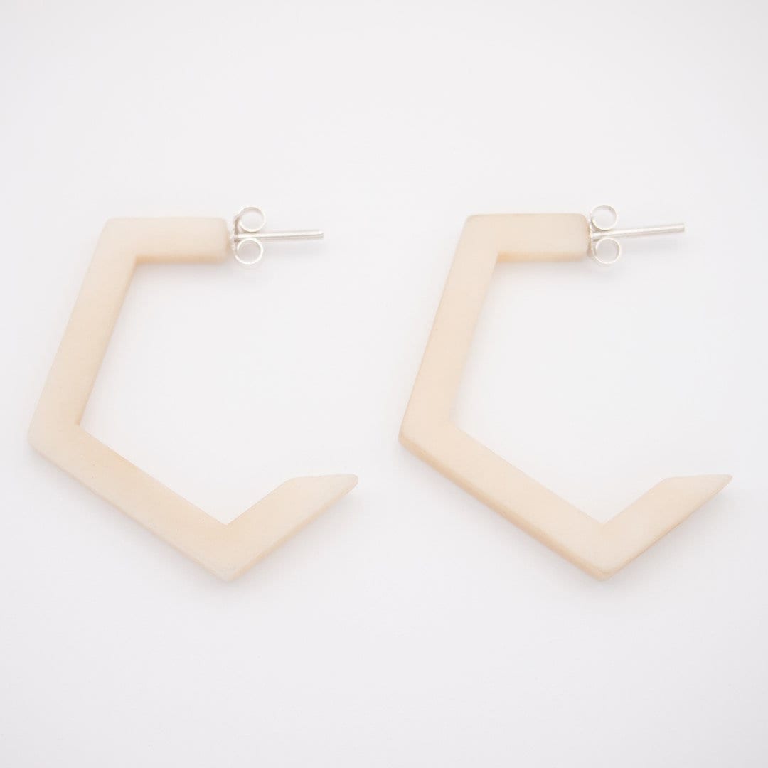 Créoles hexagone ivoire végétal + argent Boucles d'oreilles hexagone  boucles d'oreilles géométriques Créoles noires Créoles minimaliste