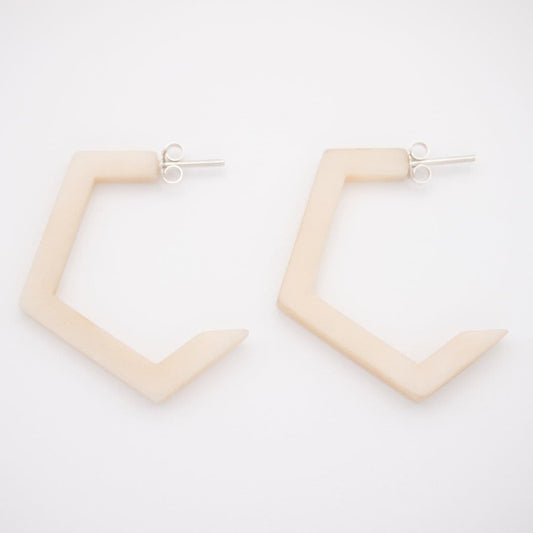 Créoles hexagone ivoire végétal + argent Boucles d'oreilles hexagone  boucles d'oreilles géométriques Créoles noires Créoles minimaliste