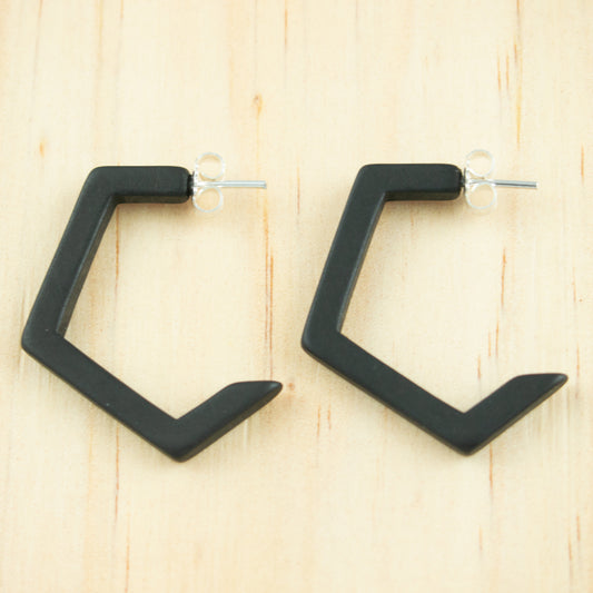 Créoles hexagone ivoire végétal + argent Boucles d'oreilles hexagone  boucles d'oreilles géométriques Créoles noires Créoles minimaliste