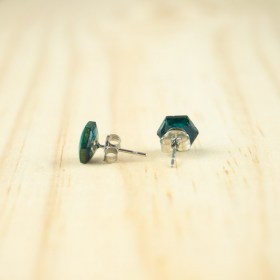 Boucles d′oreilles puces en Calebasse séchée faites main Cari-Hex | Pic : Turquoise - Moutarde