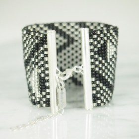 Bracelet perles Braka Silver Abstract fait main | Noir - Argent - Plaqué argent 925