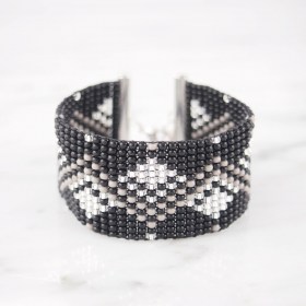 Bracelet perles OKAMITA SILVER Diamonds noir-gris-argent  fait main